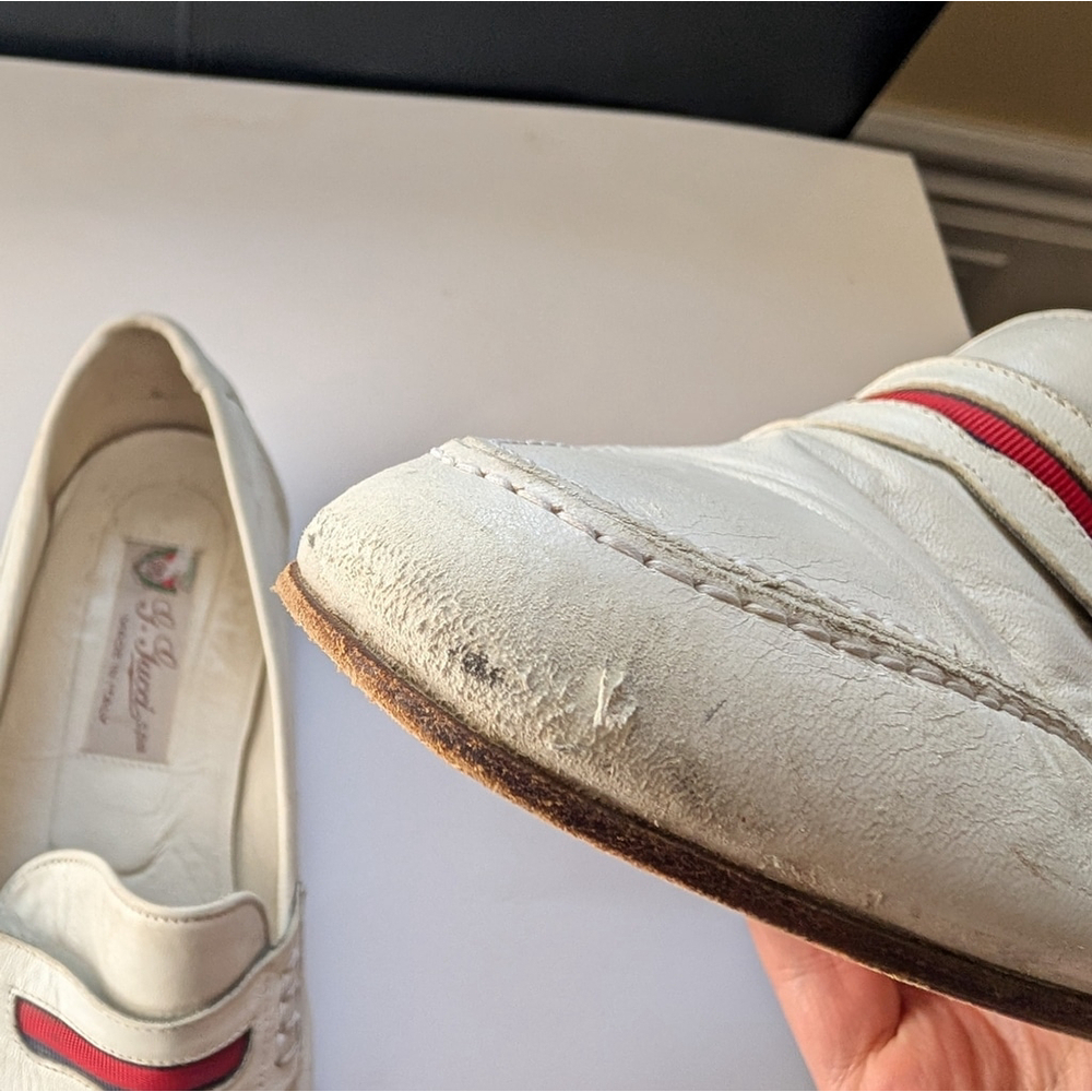 Gucci Vintage White Loafers with Red Accent Size 40.5 In VGUC - Picture 5 of 12